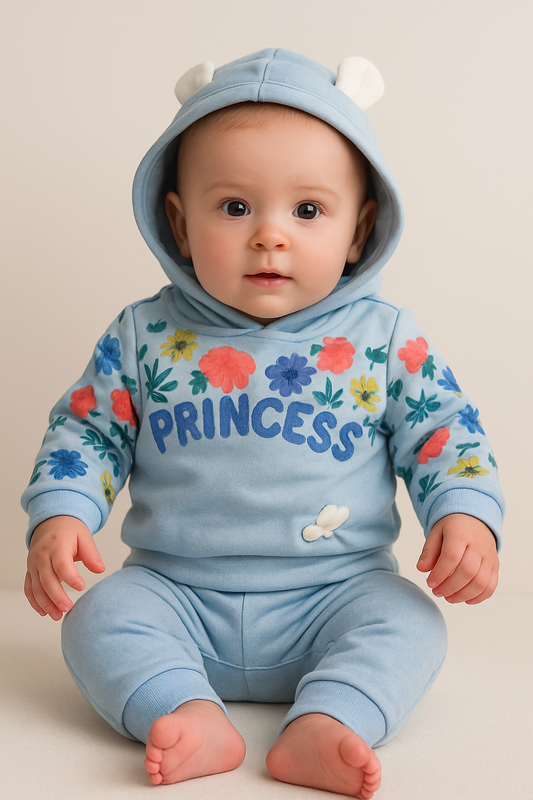 Princess Floral Hoodie & Pants Set (Soft Winter Wear)