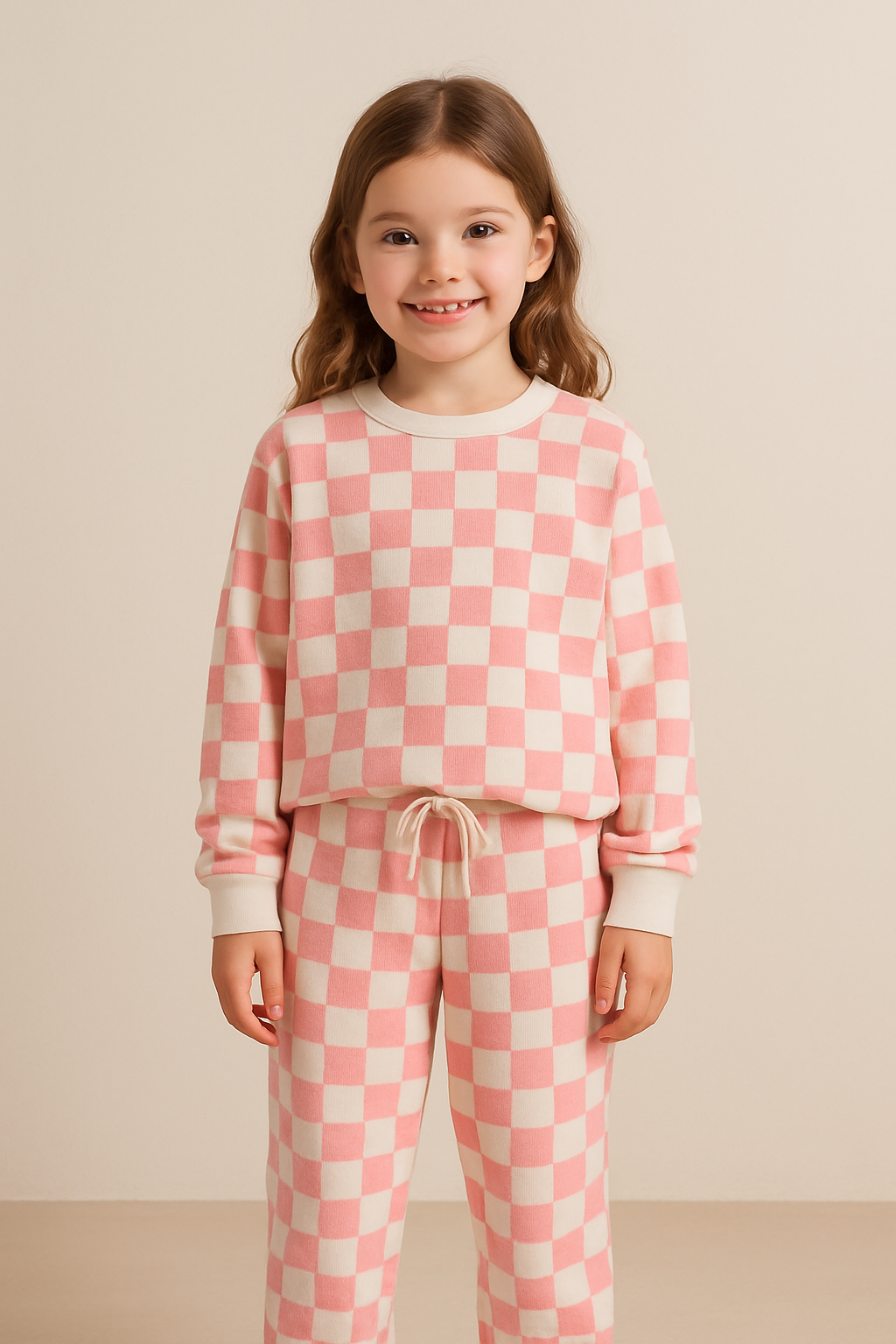 Girls’ Premium Checkered Tracksuit – Soft, Stylish & Everyday Cozy
