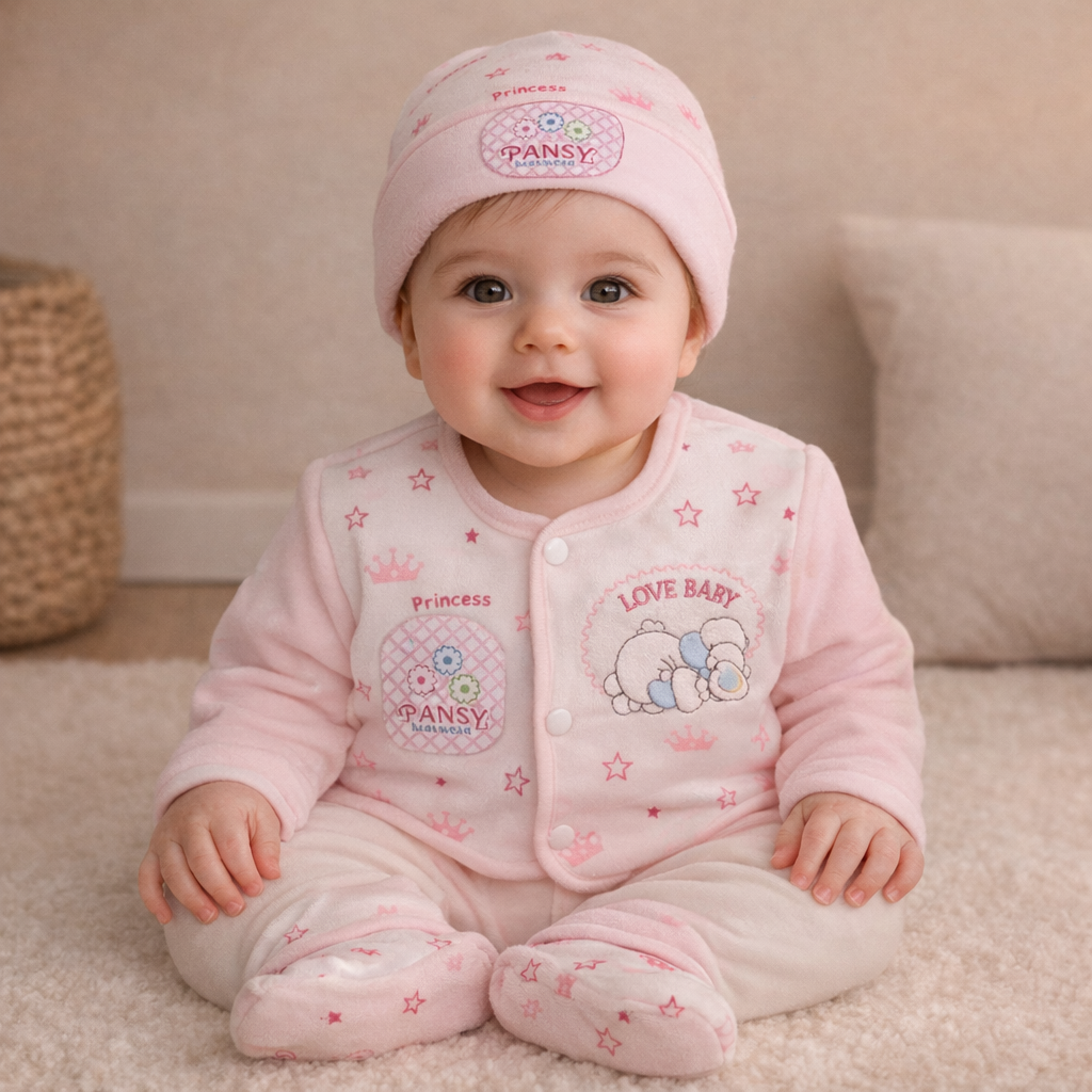 Premium Newborn Mulaim Sleepsuit & Cap Set | Ultra-Soft Winter Comfort