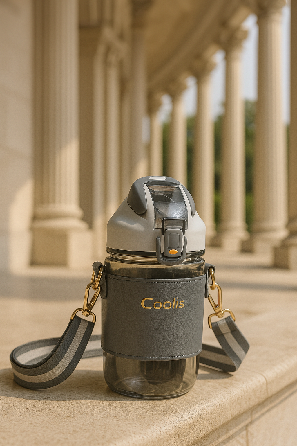 Coolis Baby Sipper Bottle with Strap – 570ml BPA-Free Plastic Drinking Bottle with Flip Straw – Leakproof Water Bottle for School & Travel Color Black