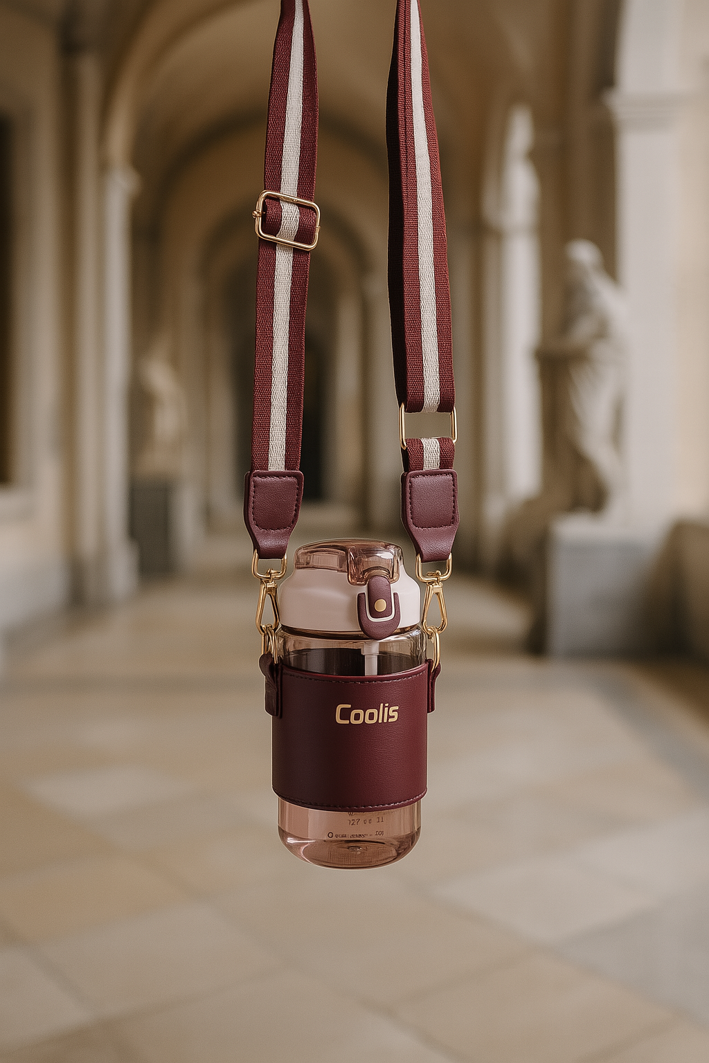 Coolis Baby Sipper Bottle with Strap – 570ml BPA-Free Plastic Drinking Bottle with Flip Straw – Leakproof Water Bottle for School & Travel Color Brown