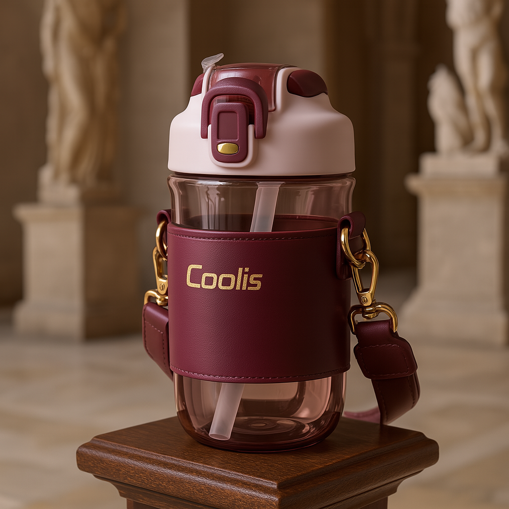 Coolis Baby Sipper Bottle with Strap – 570ml BPA-Free Plastic Drinking Bottle with Flip Straw – Leakproof Water Bottle for School & Travel Color Brown