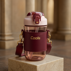 Coolis Baby Sipper Bottle with Strap – 570ml BPA-Free Plastic Drinking Bottle with Flip Straw – Leakproof Water Bottle for School & Travel Color Brown