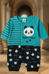 Baby Romper Happy Panda Design | Soft Cotton Full Sleeve Jumpsuit for Newborn & Toddler