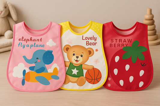 Baby Waterproof Rubber Bibs bundle of 3 pieces | Soft Washable Feeding Bibs for Infants