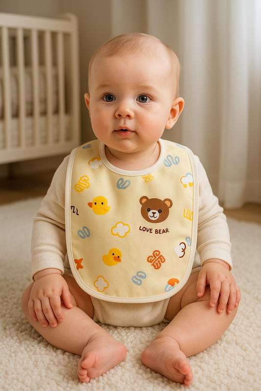 Baby Feeding Bibs pack of 3 pieces | Waterproof Soft Bibs with Snap Closure | Cartoon Print for Newborns & Infants