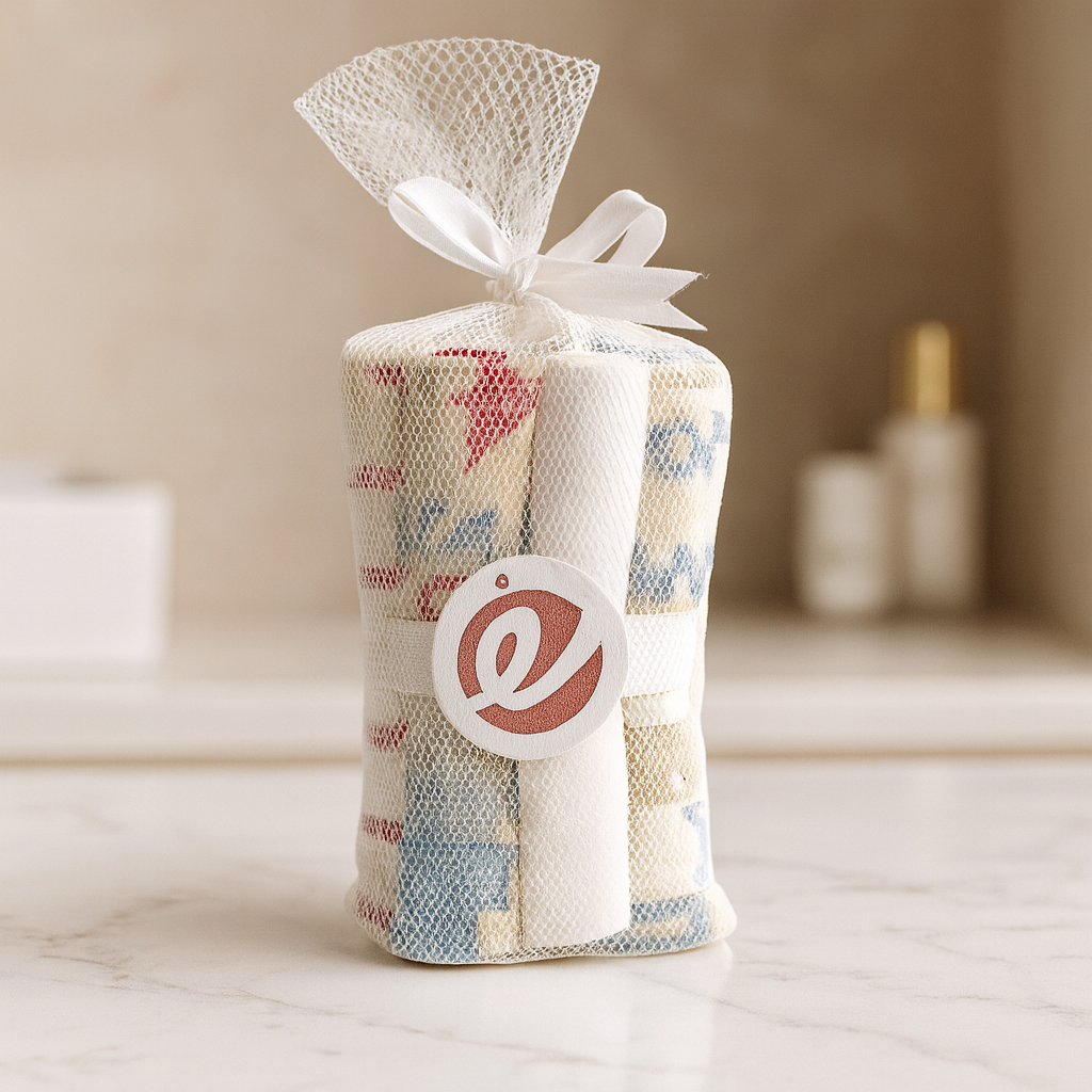 Baby Cotton Tissue pack of 8 pieces | Soft Reusable Washcloths in Mesh Gift Wrap