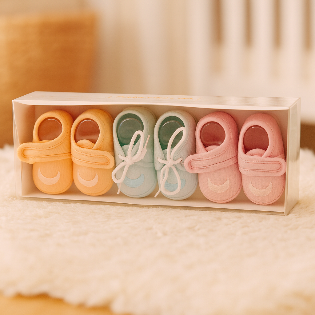 Newborn Baby shoes Pack of 3 pair | Soft Cotton Baby Shoes