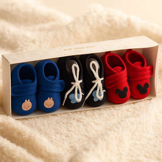 Newborn Baby shoes Pack of 3 pair | Soft Cotton Baby Shoes