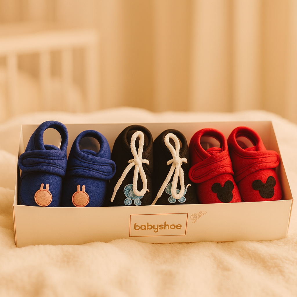 Newborn Baby shoes Pack of 3 pair | Soft Cotton Baby Shoes