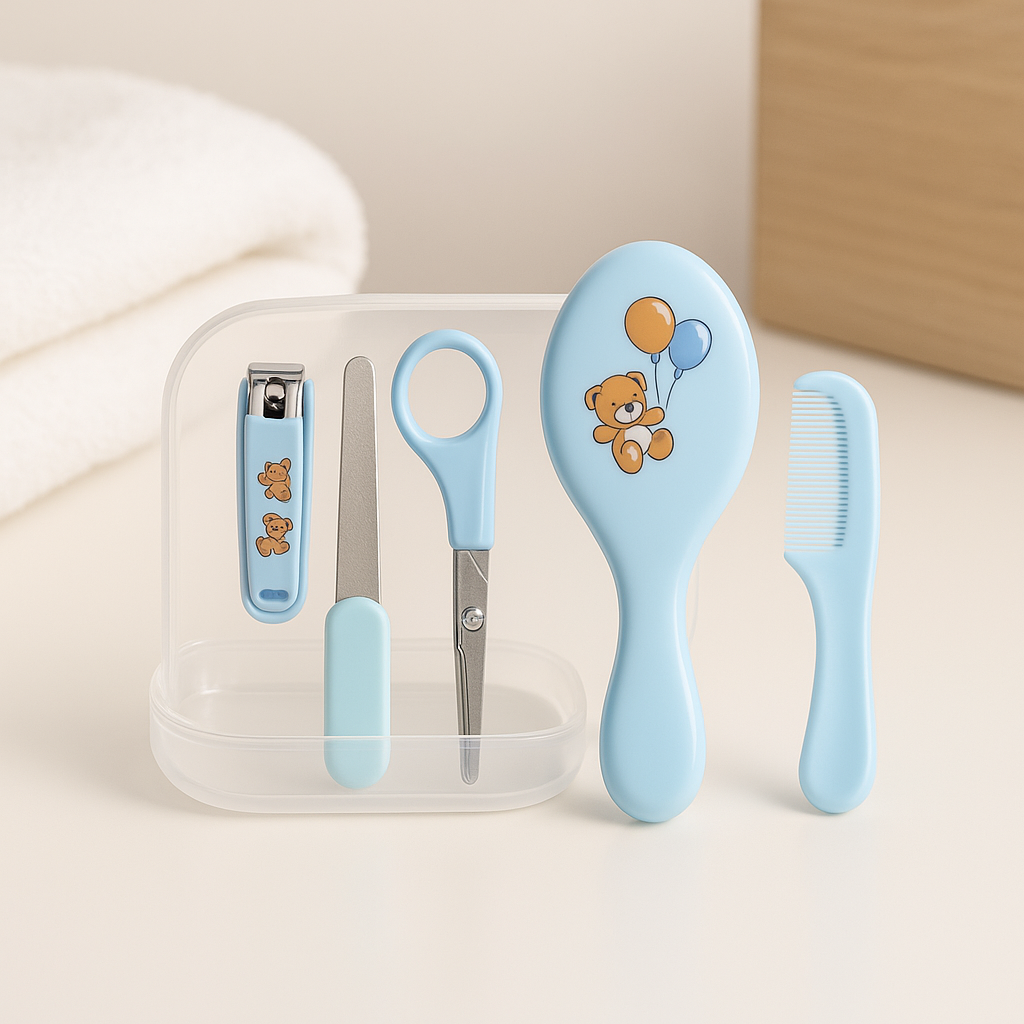 5-in-1 Baby Grooming Kit – Newborn Infant Care Set with Nail Clipper, Scissors, Filer, Comb & Soft Brush – Safe & Gentle Baby Care