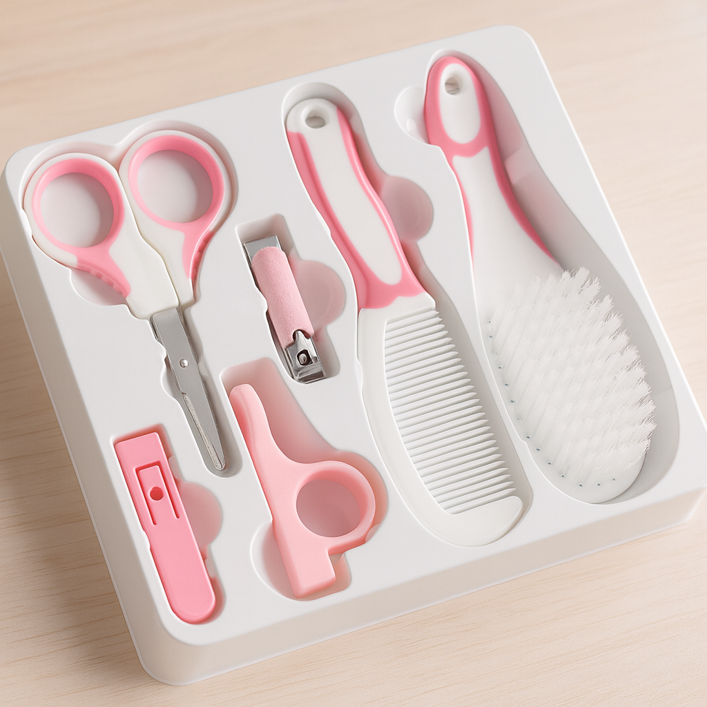 5-in-1 Baby Girl Grooming Kit – My First Baby Care Set with Nail Scissors, Clipper, Comb, Brush & Finger Toothbrush
