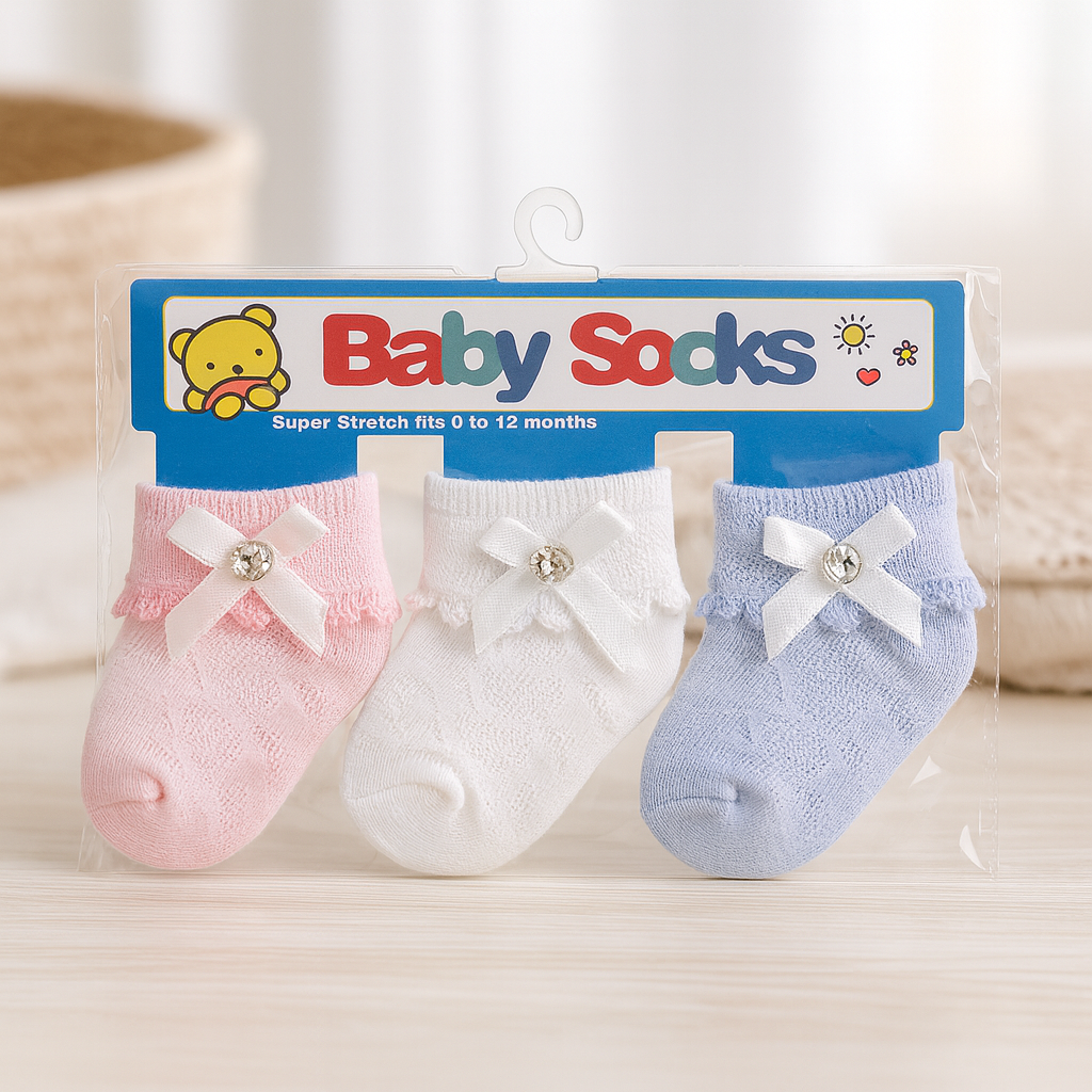 Baby Socks 0-12 Months pack of 3 Pair – Soft Cotton Fancy Ankle Socks