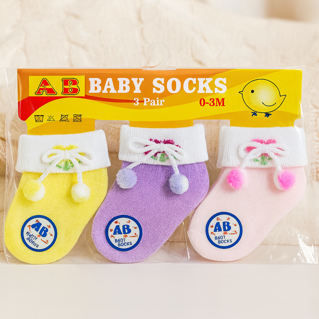 Baby Socks 0-12 Months pack of 3 Pair – Soft Cotton Fancy Ankle Socks