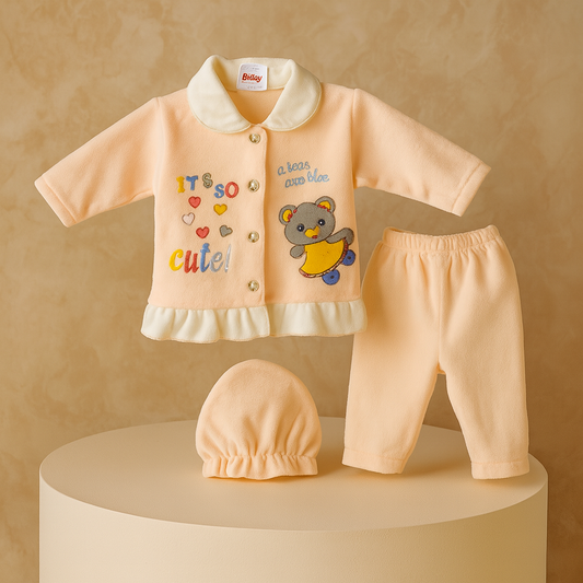 Baby Suit 2 Piece Set – Warm Fleece Dress Shirt with Smiley Print & Soft Pajama for Baby Boy/Girl