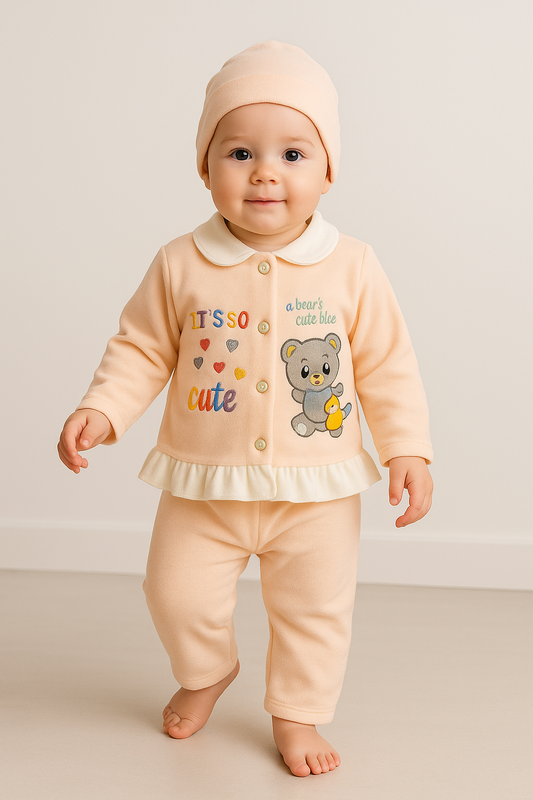 Baby Suit 2 Piece Set – Warm Fleece Dress Shirt with Smiley Print & Soft Pajama for Baby Boy/Girl