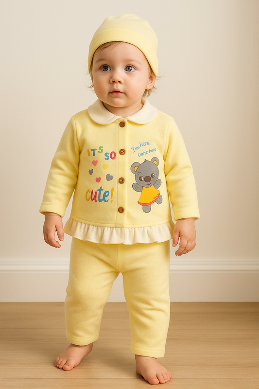 Baby Suit 2 Piece Set – Warm Fleece Dress Shirt with Smiley Print & Soft Pajama for Baby Boy/Girl