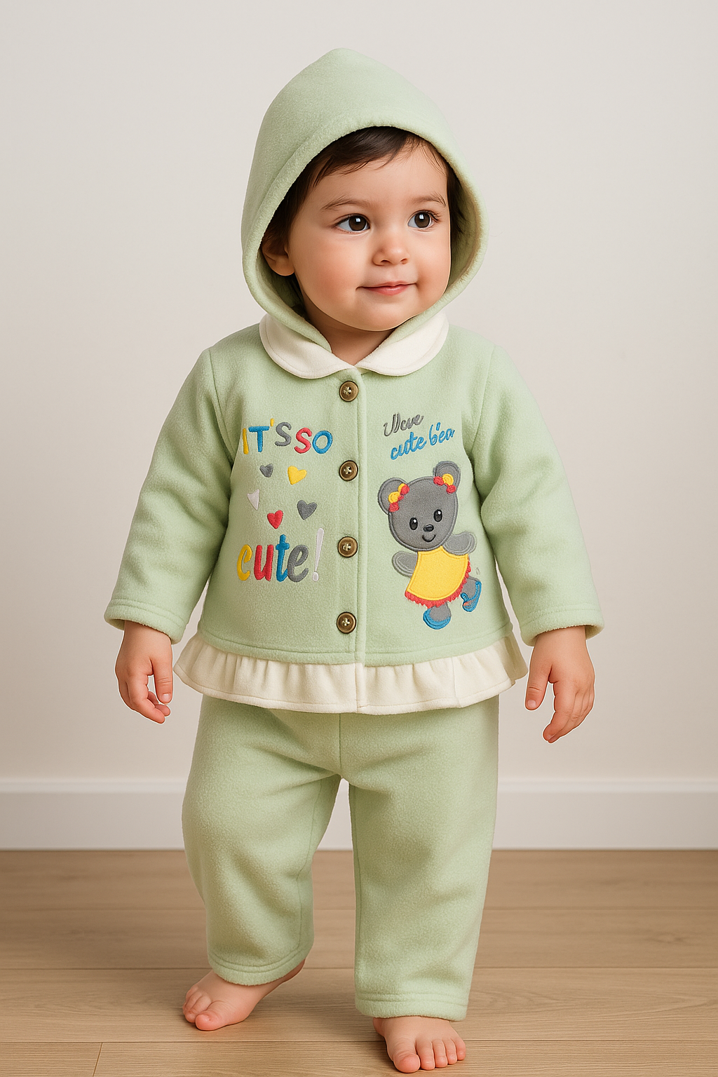 Baby Suit 2 Piece Set – Warm Fleece Dress Shirt with Smiley Print & Soft Pajama for Baby Boy/Girl