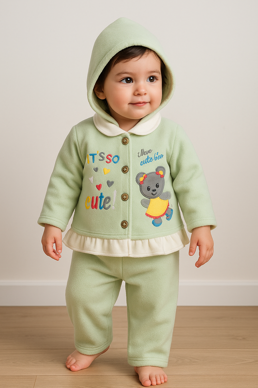 Baby Suit 2 Piece Set – Warm Fleece Dress Shirt with Smiley Print & Soft Pajama for Baby Boy/Girl