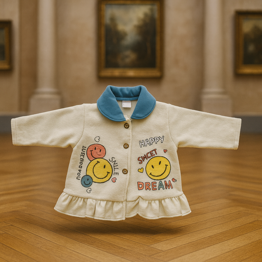 Baby Suit 2 Piece Set – Warm Fleece Dress Shirt with Smiley Print & Soft Pajama for Baby Boy/Girl