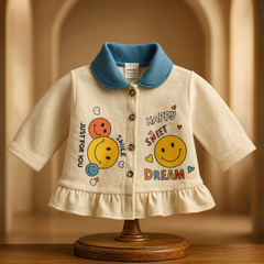 Baby Suit 2 Piece Set – Warm Fleece Dress Shirt with Smiley Print & Soft Pajama for Baby Boy/Girl