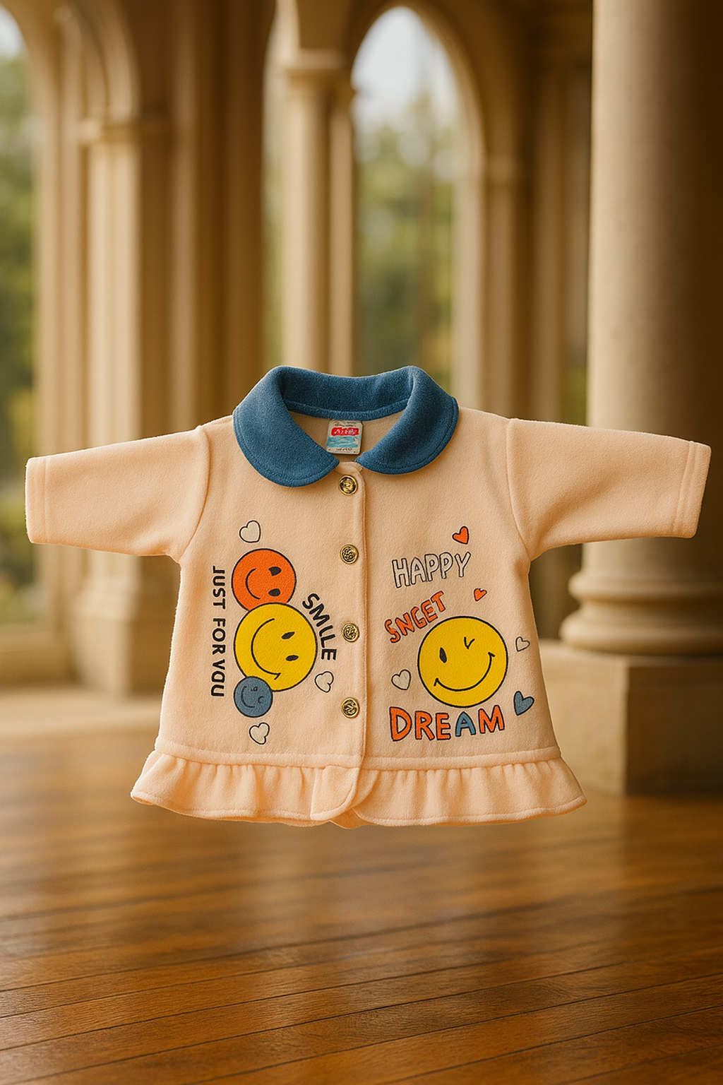 Baby Suit 2 Piece Set – Warm Fleece Dress Shirt with Smiley Print & Soft Pajama for Baby Boy/Girl