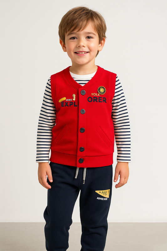 Baby Boy Winter Outfit 3 Piece Set | Full Sleeve Striped Shirt