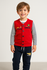 Baby Boy Winter Outfit 3 Piece Set | Full Sleeve Striped Shirt