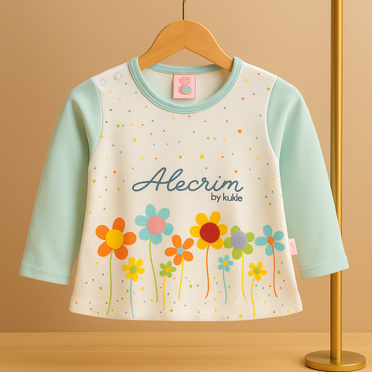 Newborn Baby Girl 3-Piece Dress Set – Soft Cotton Malai Jersey – Floral Printed Shirt + Bow Pajama