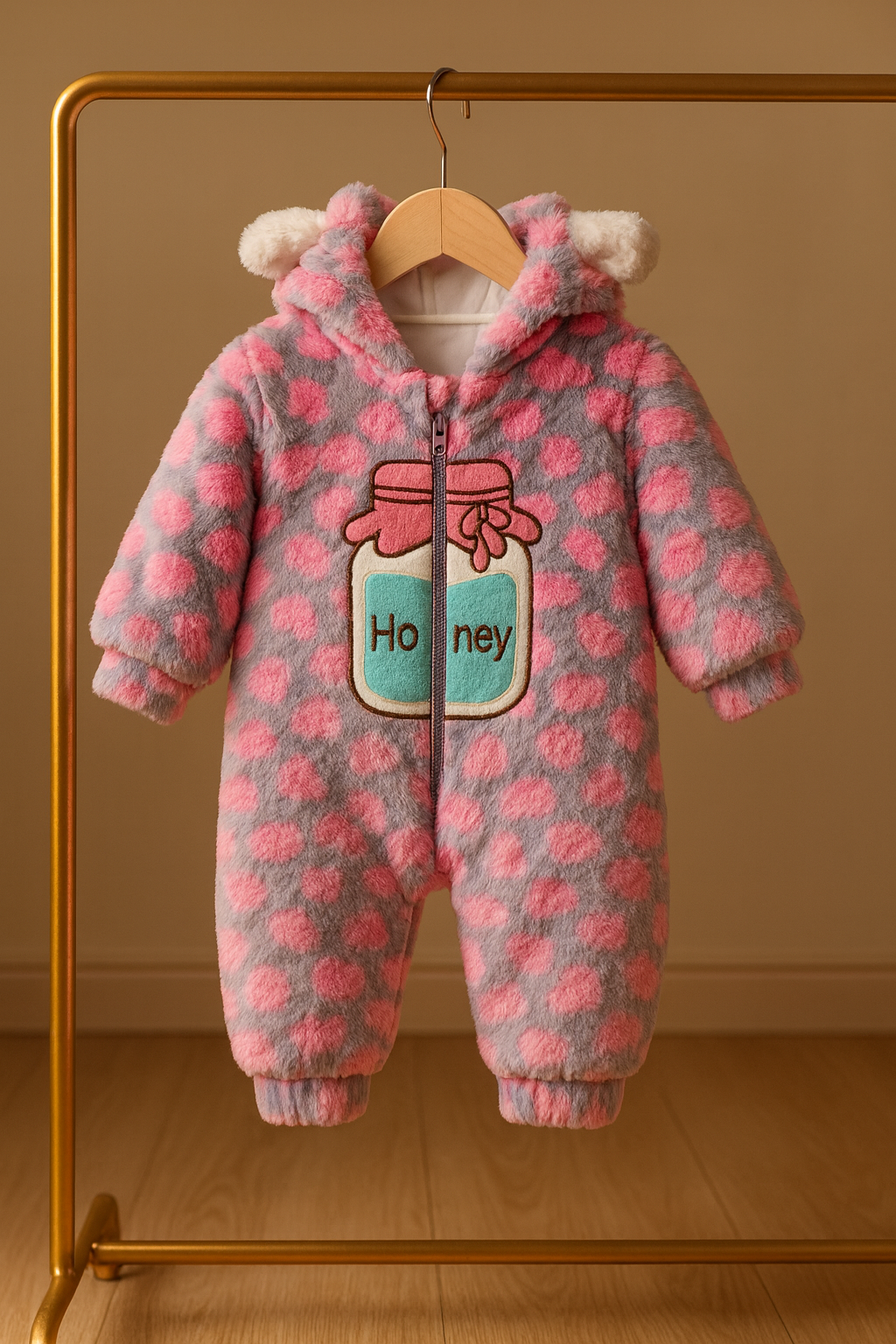 Honey Bear Baby Winter Romper – Ultra Plush & Cozy Cute