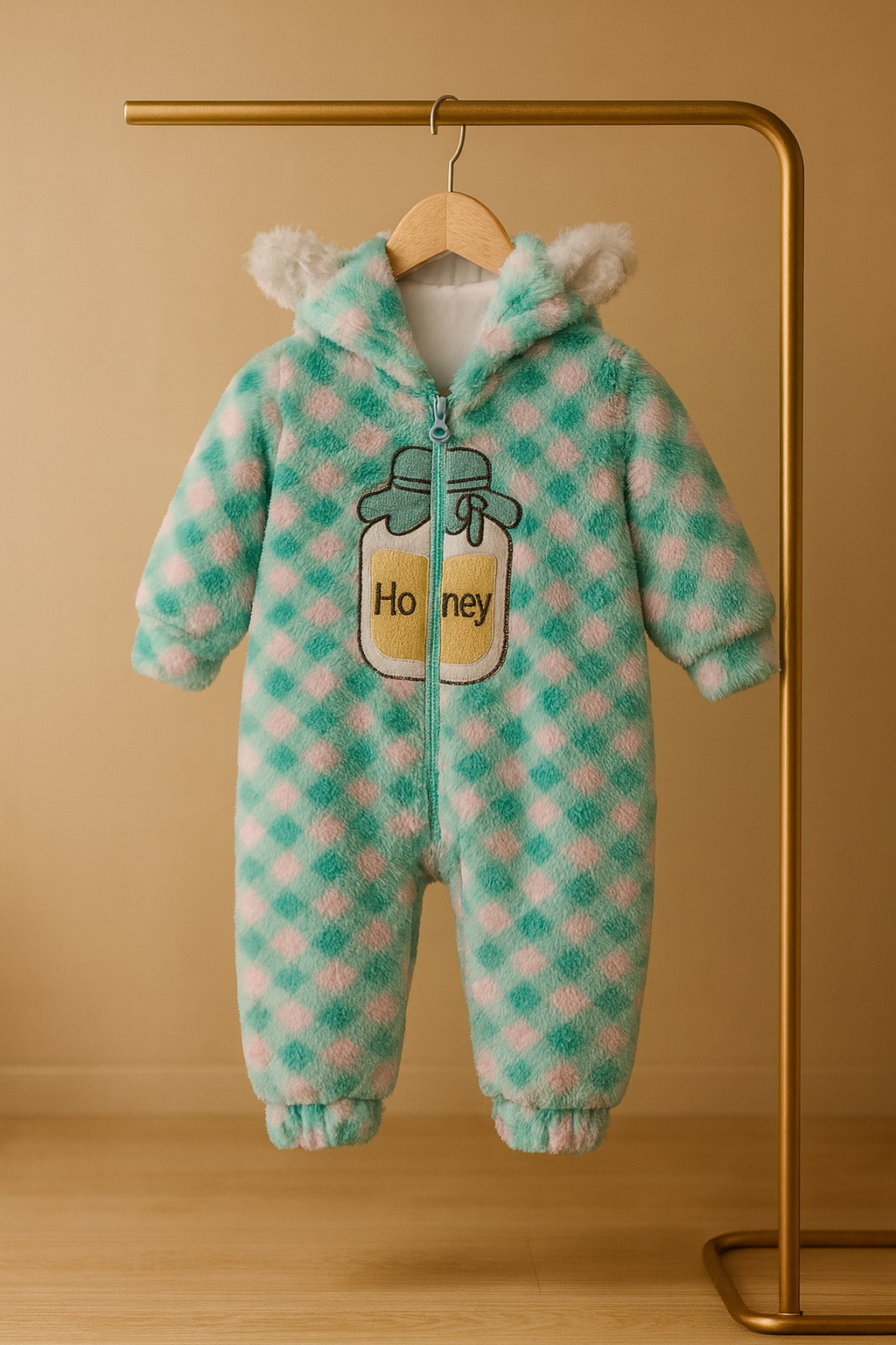 Honey Bear Baby Winter Romper – Ultra Plush & Cozy Cute