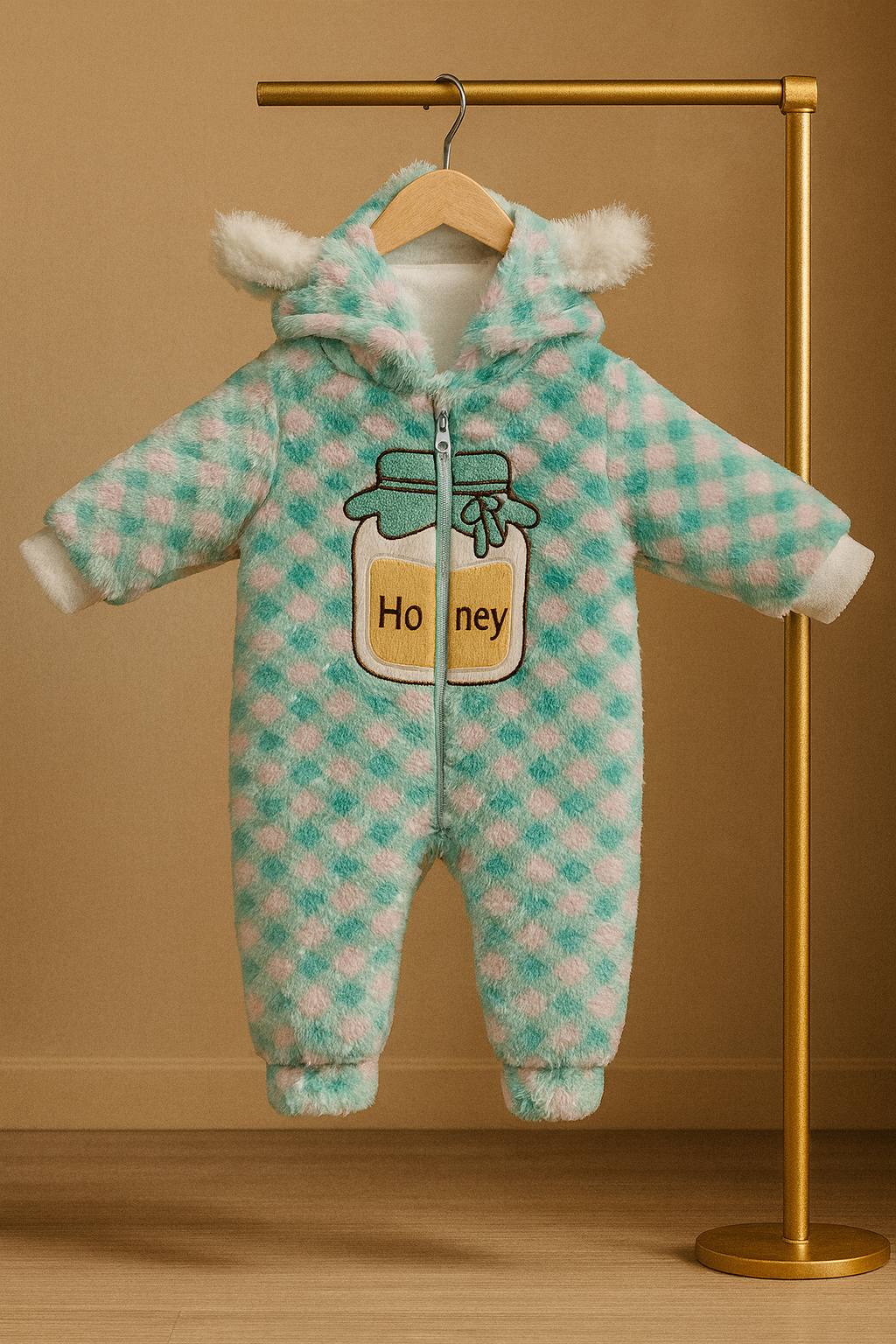 Honey Bear Baby Winter Romper – Ultra Plush & Cozy Cute