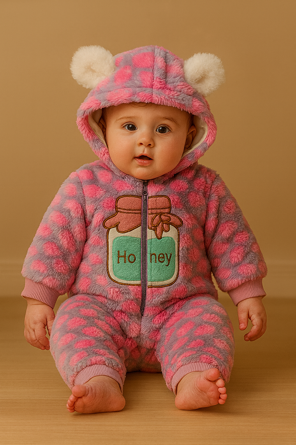 Honey Bear Baby Winter Romper – Ultra Plush & Cozy Cute