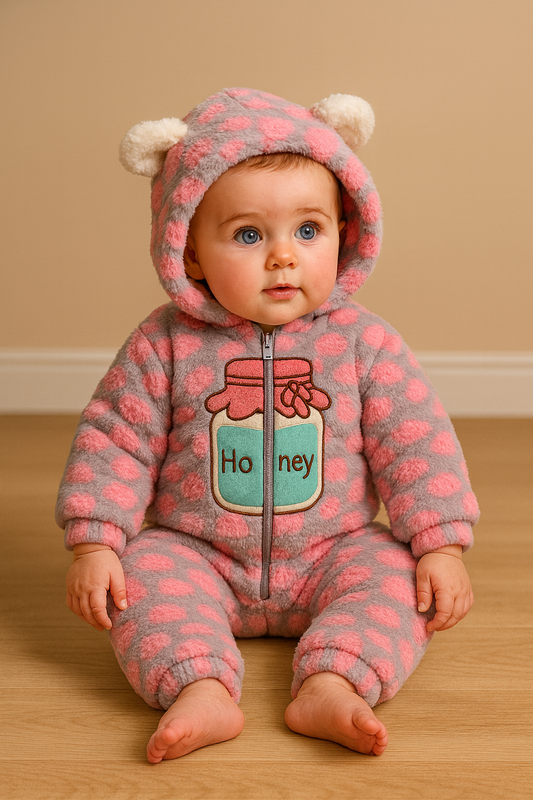 Honey Bear Baby Winter Romper – Ultra Plush & Cozy Cute