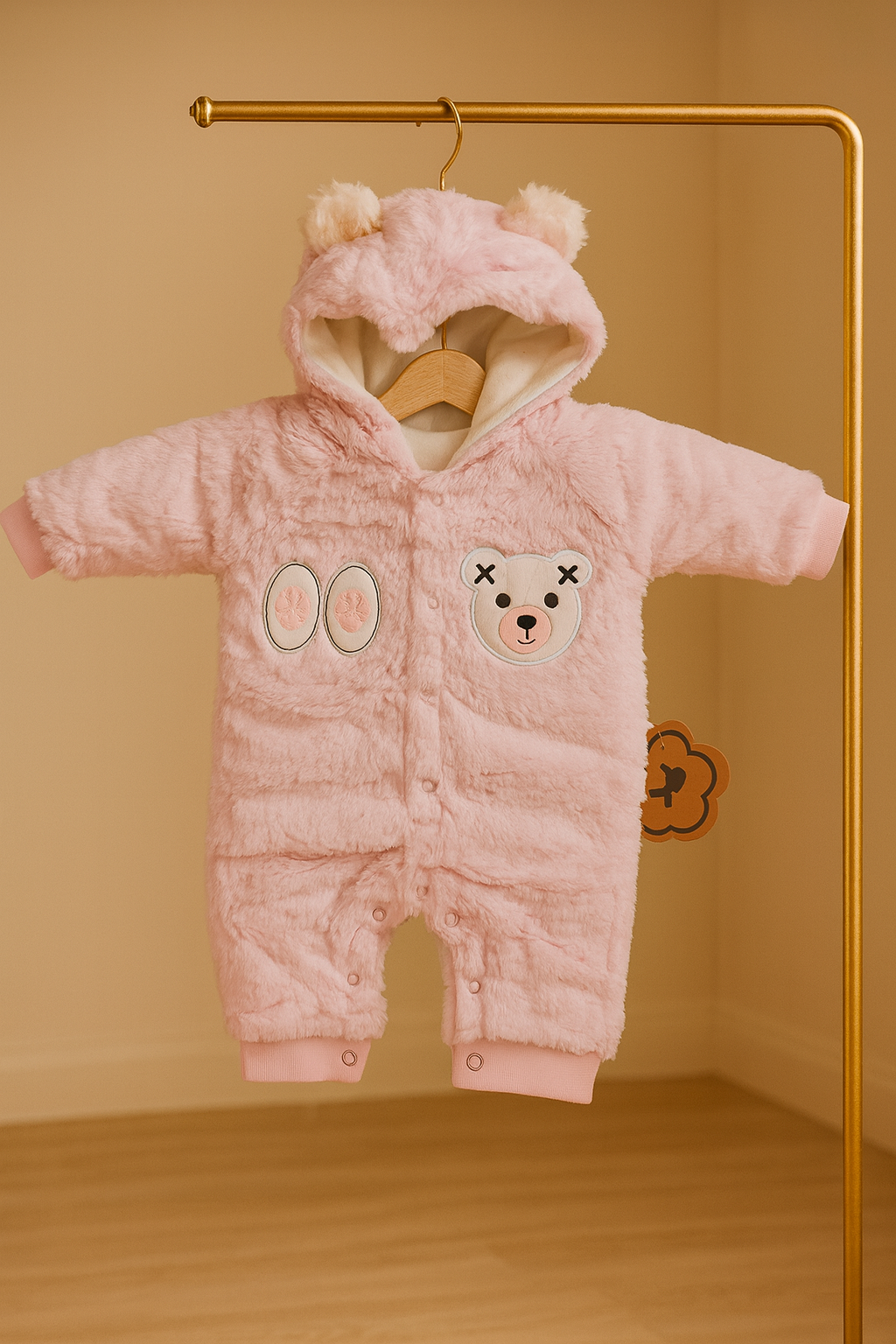 Pink Teddy Baby Winter Romper – Ultra Plush & Super Cozy