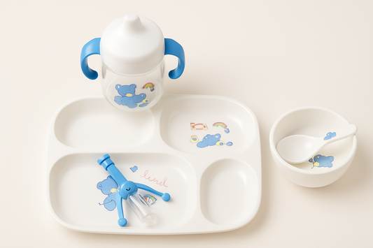 Baby Feeding Set – Cute Bear/Rabbit Design (Plate, Bowl, Sippy Cup, Utensils)