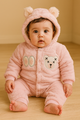 Pink Teddy Baby Winter Romper – Ultra Plush & Super Cozy