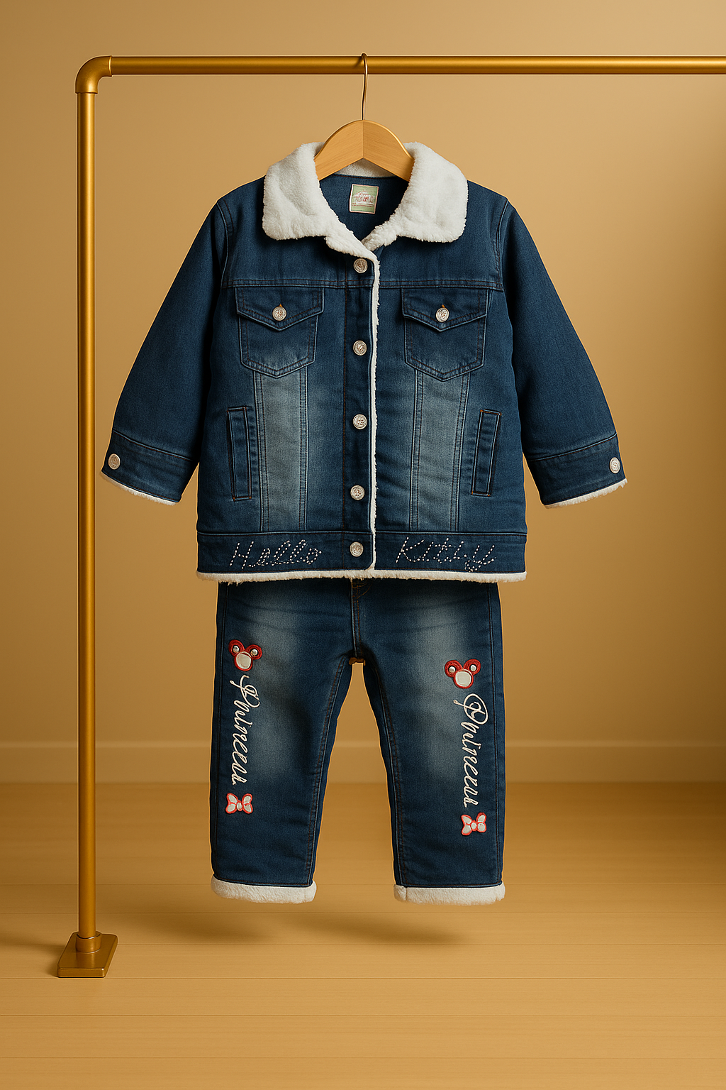 Warm Denim Winter Set – Fleece-Lined Jacket & Jeans for Girls