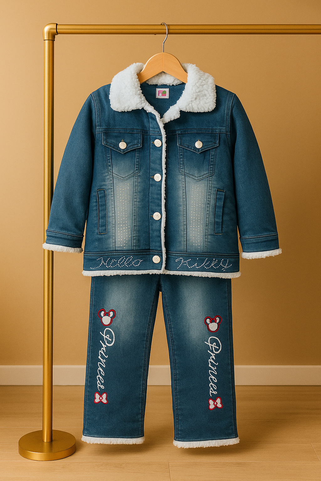 Warm Denim Winter Set – Fleece-Lined Jacket & Jeans for Girls
