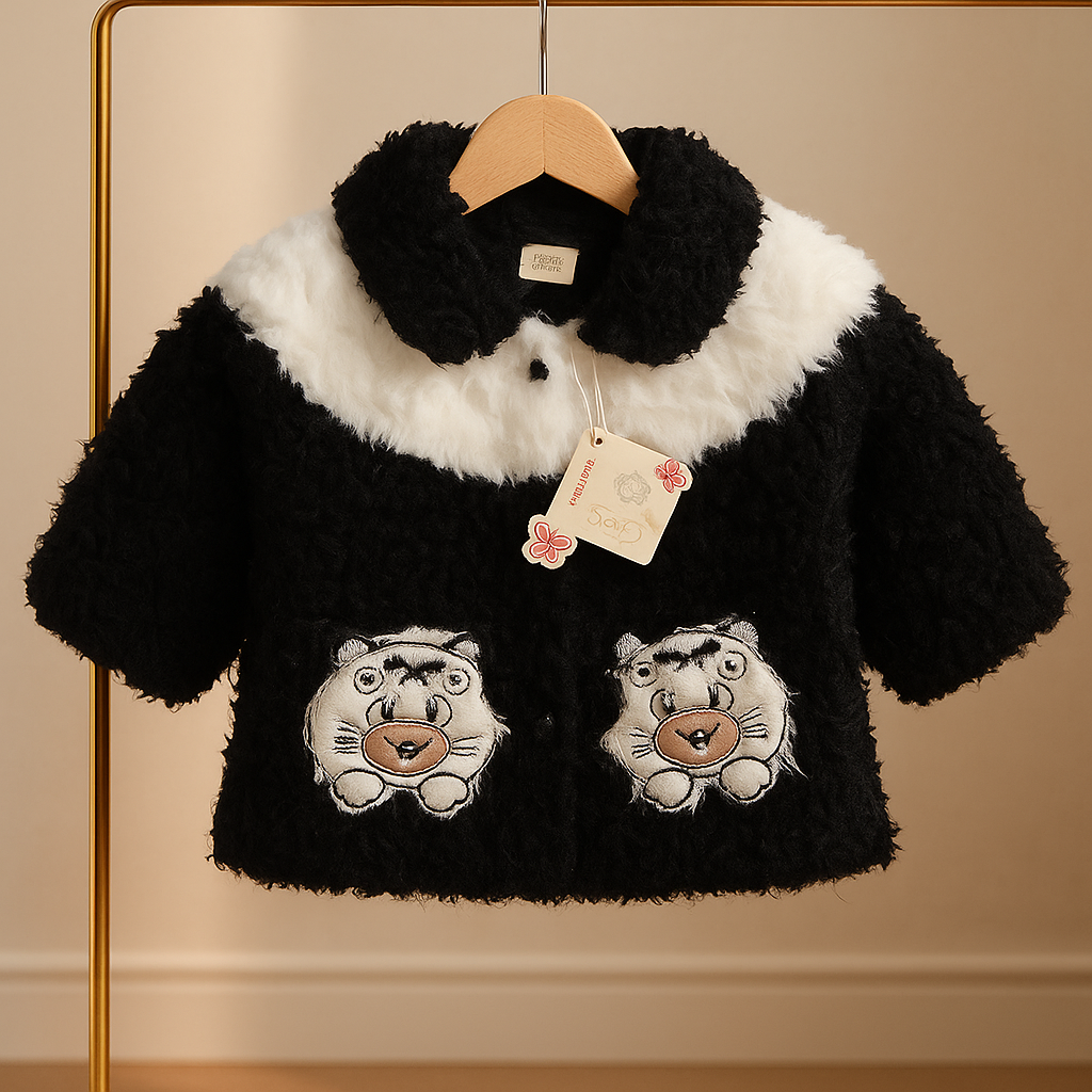 Cozy Bear Winter Outfit – Faux Fur Jacket & Embroidered Jeans Set