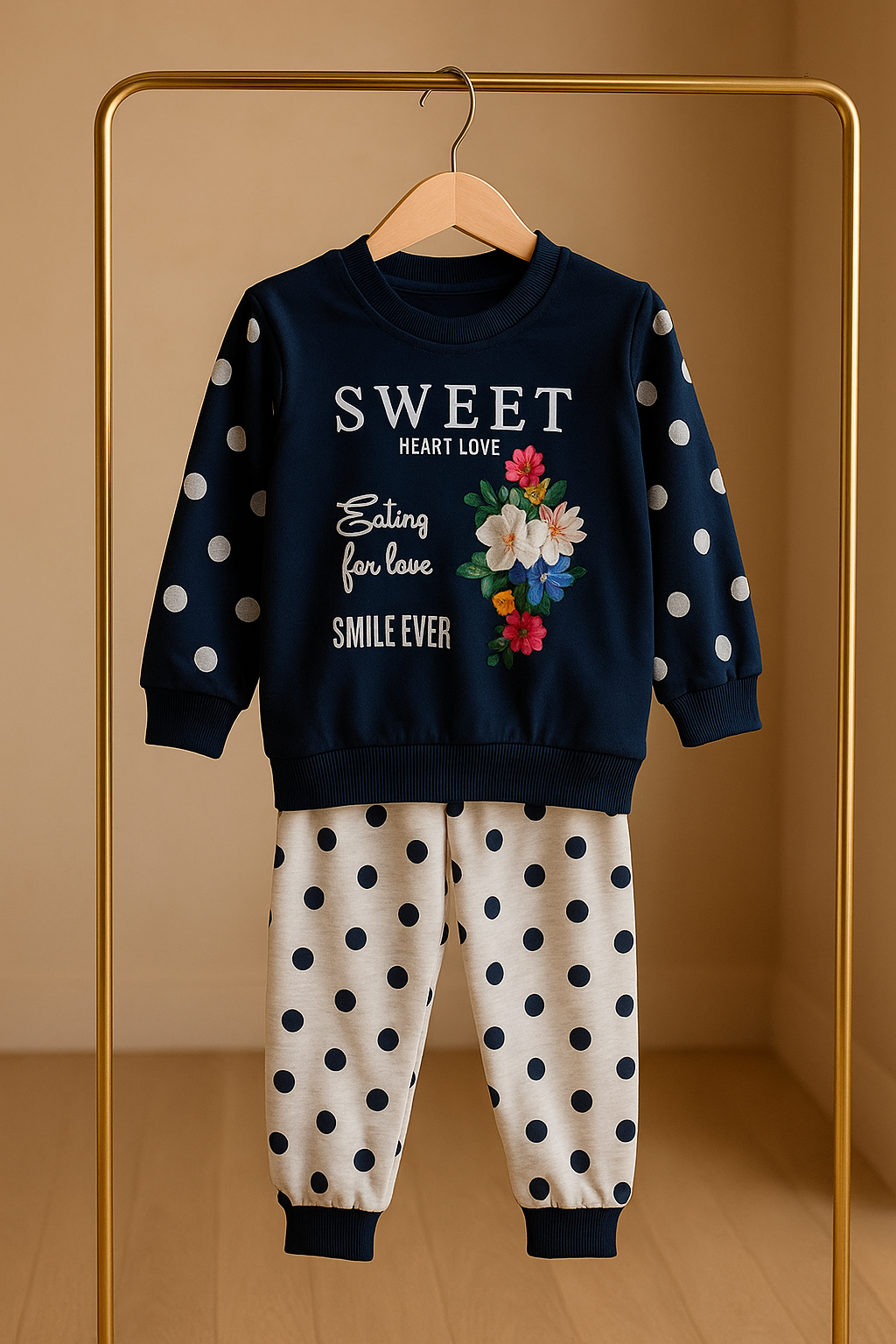 Polka Dot Sweatshirt & Trouser Set – Cozy Winter Wear for Kids