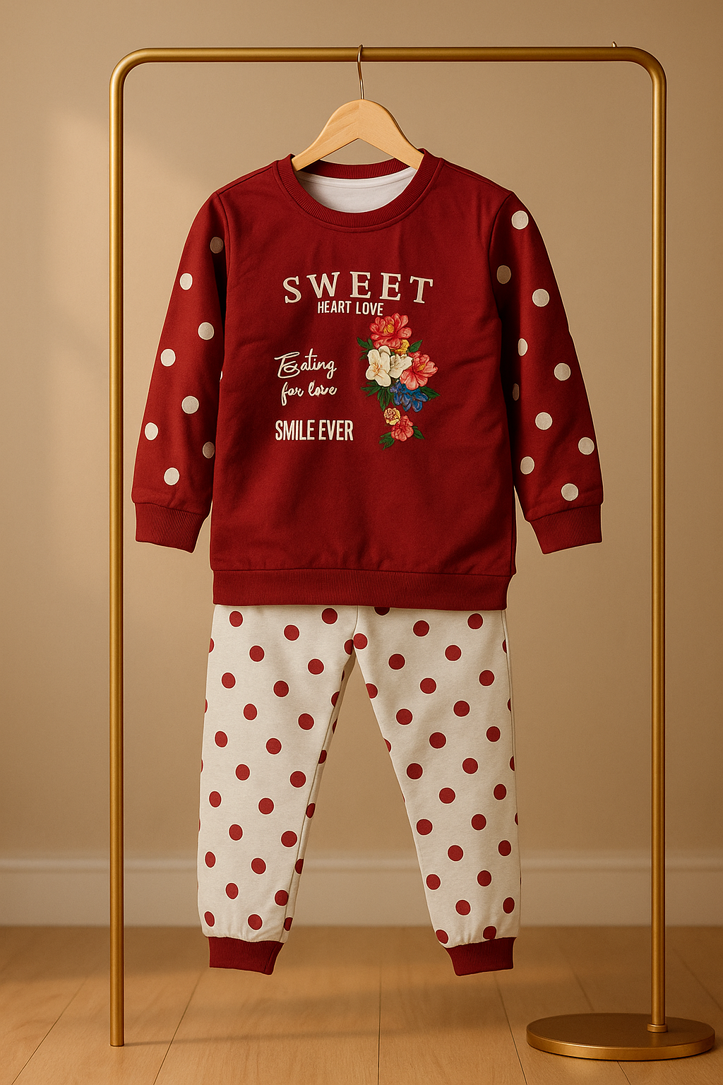 Polka Dot Sweatshirt & Trouser Set – Cozy Winter Wear for Kids