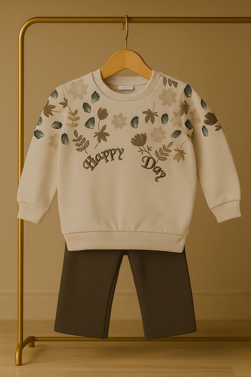 Happy Day Floral Sweatshirt & Pants Set – Soft & Stylish Winter Wear