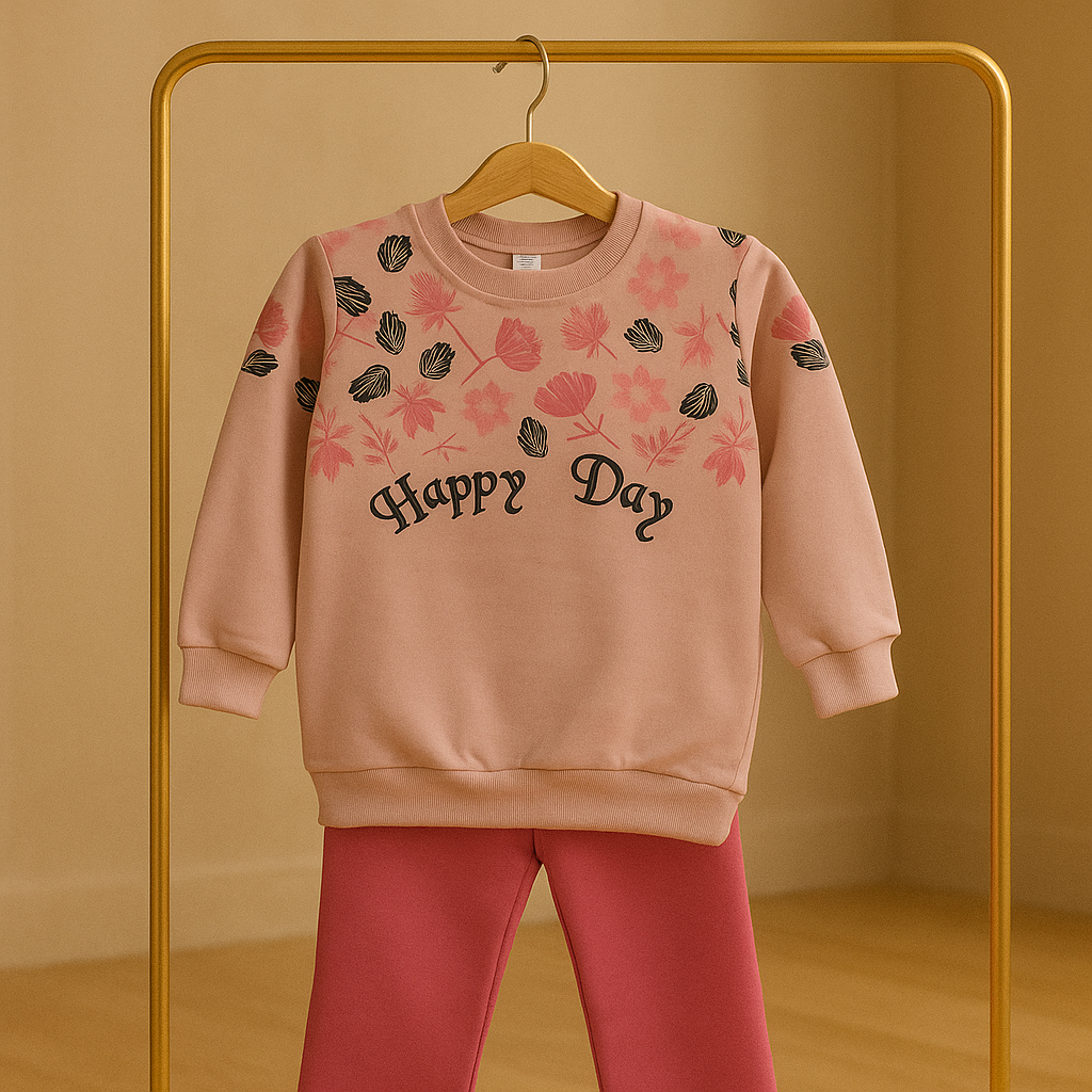 Happy Day Floral Sweatshirt & Pants Set – Soft & Stylish Winter Wear