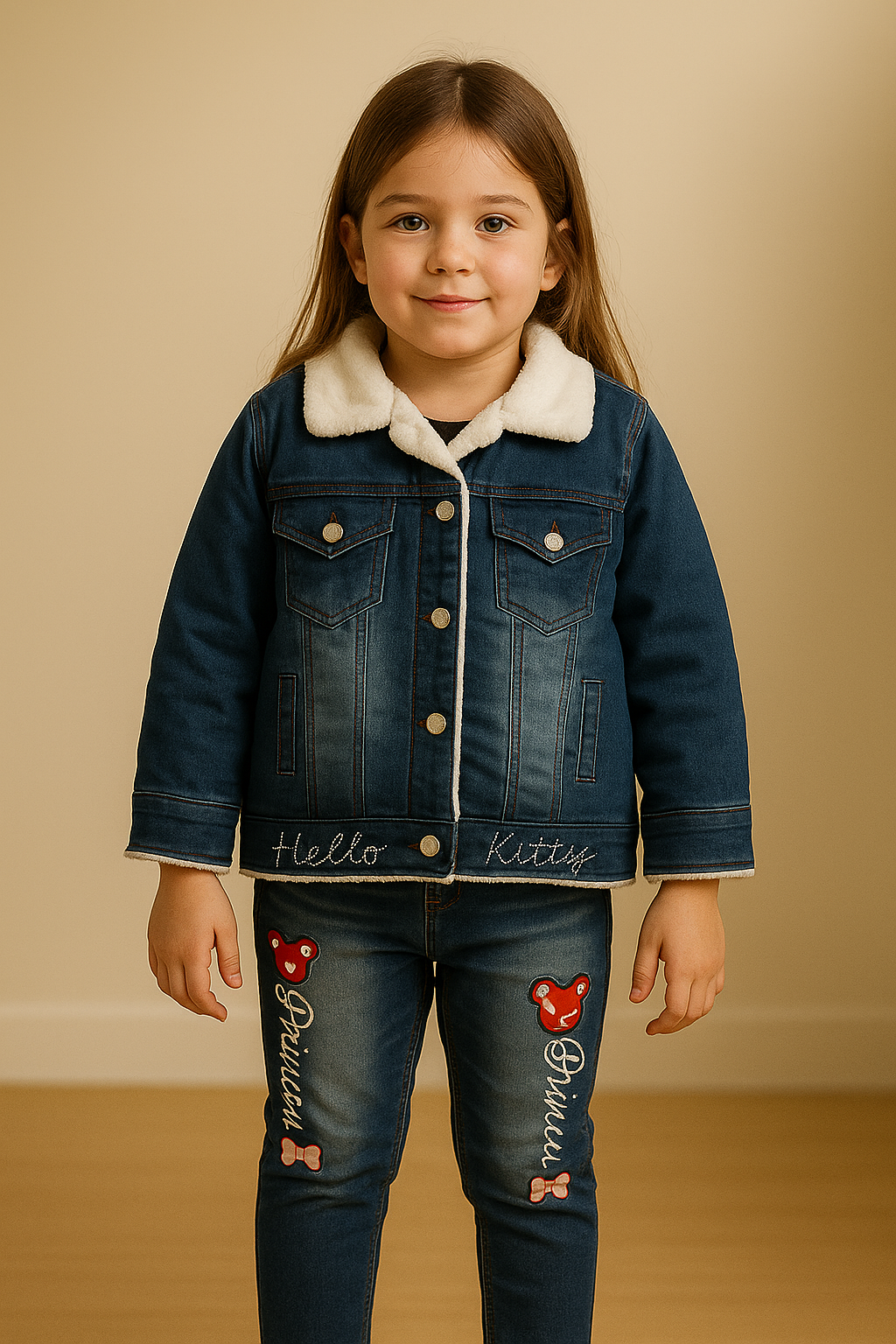 Warm Denim Winter Set – Fleece-Lined Jacket & Jeans for Girls