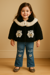 Cozy Bear Winter Outfit – Faux Fur Jacket & Embroidered Jeans Set
