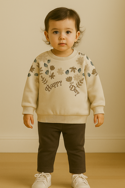 Happy Day Floral Sweatshirt & Pants Set – Soft & Stylish Winter Wear