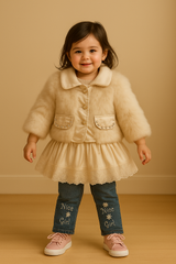 Fancy Winter Outfit for Girls – Soft Fur Jacket & Embroidered Dress Set