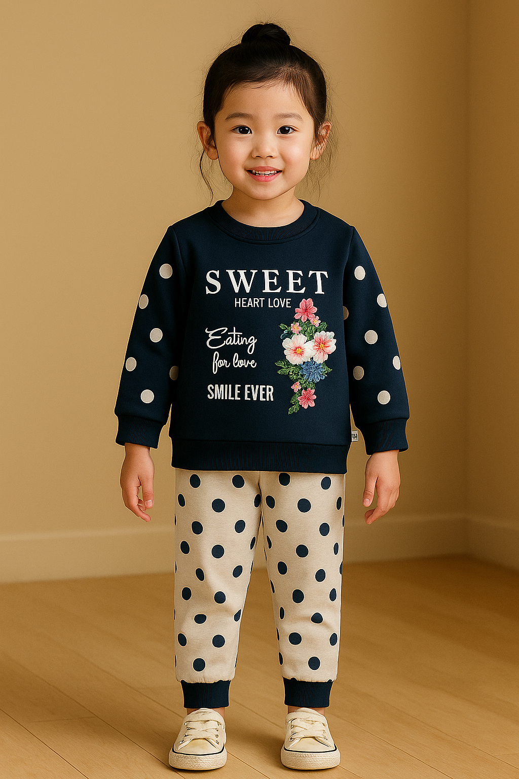 Polka Dot Sweatshirt & Trouser Set – Cozy Winter Wear for Kids