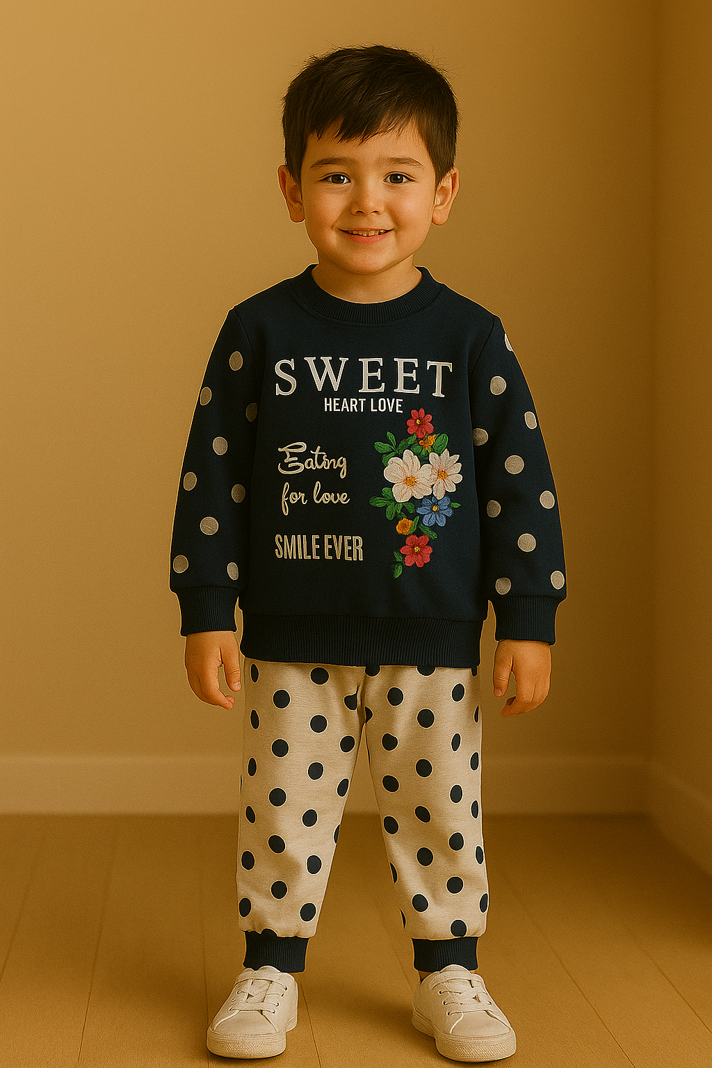 Polka Dot Sweatshirt & Trouser Set – Cozy Winter Wear for Kids